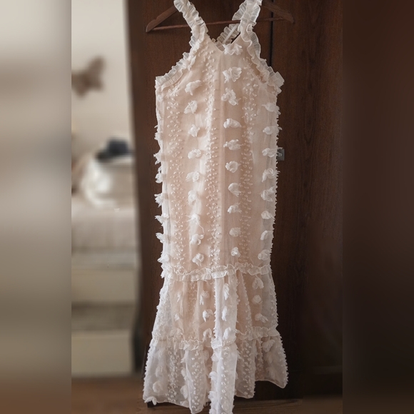 Women's BLUSH 3D Floral TEXTURED Tiered MIDI Easter DRESS Boho Sleeveless Size S - Picture 3 of 16